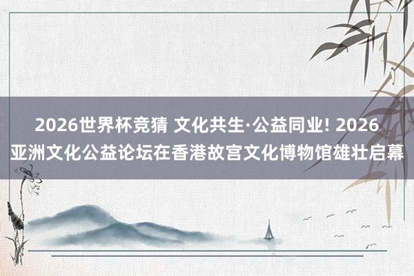 2026世界杯竞猜 文化共生·公益同业! 2026亚洲文化公益论坛在香港故宫文化博物馆雄壮启幕