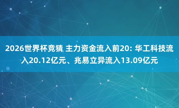 2026世界杯竞猜 主力资金流入前20: 华工科技流入20.12亿元、兆易立异流入13.09亿元