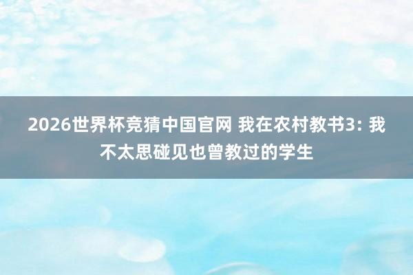 2026世界杯竞猜中国官网 我在农村教书3: 我不太思碰见也曾教过的学生