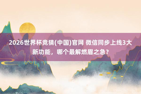 2026世界杯竞猜(中国)官网 微信同步上线3大新功能,哪个最解燃眉之急?