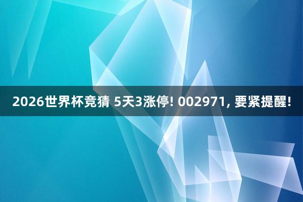 2026世界杯竞猜 5天3涨停! 002971, 要紧提醒!