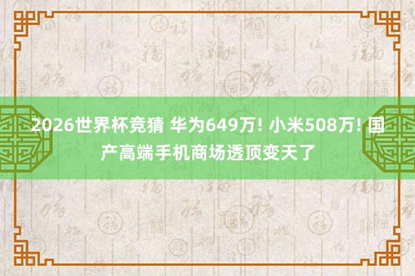 2026世界杯竞猜 华为649万! 小米508万! 国产高端手机商场透顶变天了