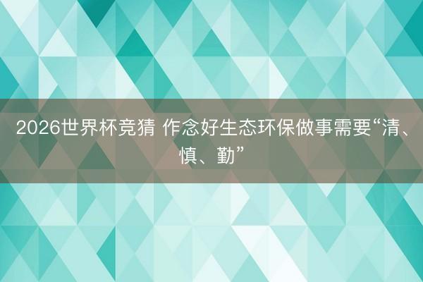 2026世界杯竞猜 作念好生态环保做事需要“清、慎、勤”