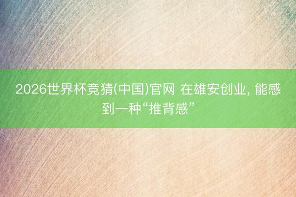 2026世界杯竞猜(中国)官网 在雄安创业, 能感到一种“推背感”