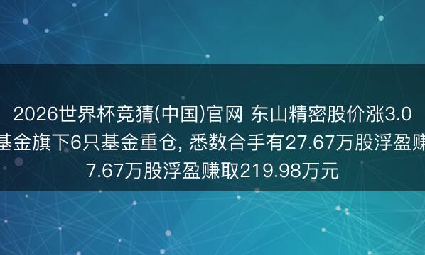 2026世界杯竞猜(中国)官网 东山精密股价涨3.09%, 国寿安保基金旗下6只基金重仓, 悉数合手有27.67万股浮盈赚取219.98万元