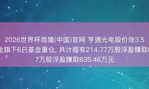 2026世界杯竞猜(中国)官网 亨通光电股价涨3.5%, 银华基金旗下6只基金重仓, 共计握有214.77万股浮盈赚取835.46万元